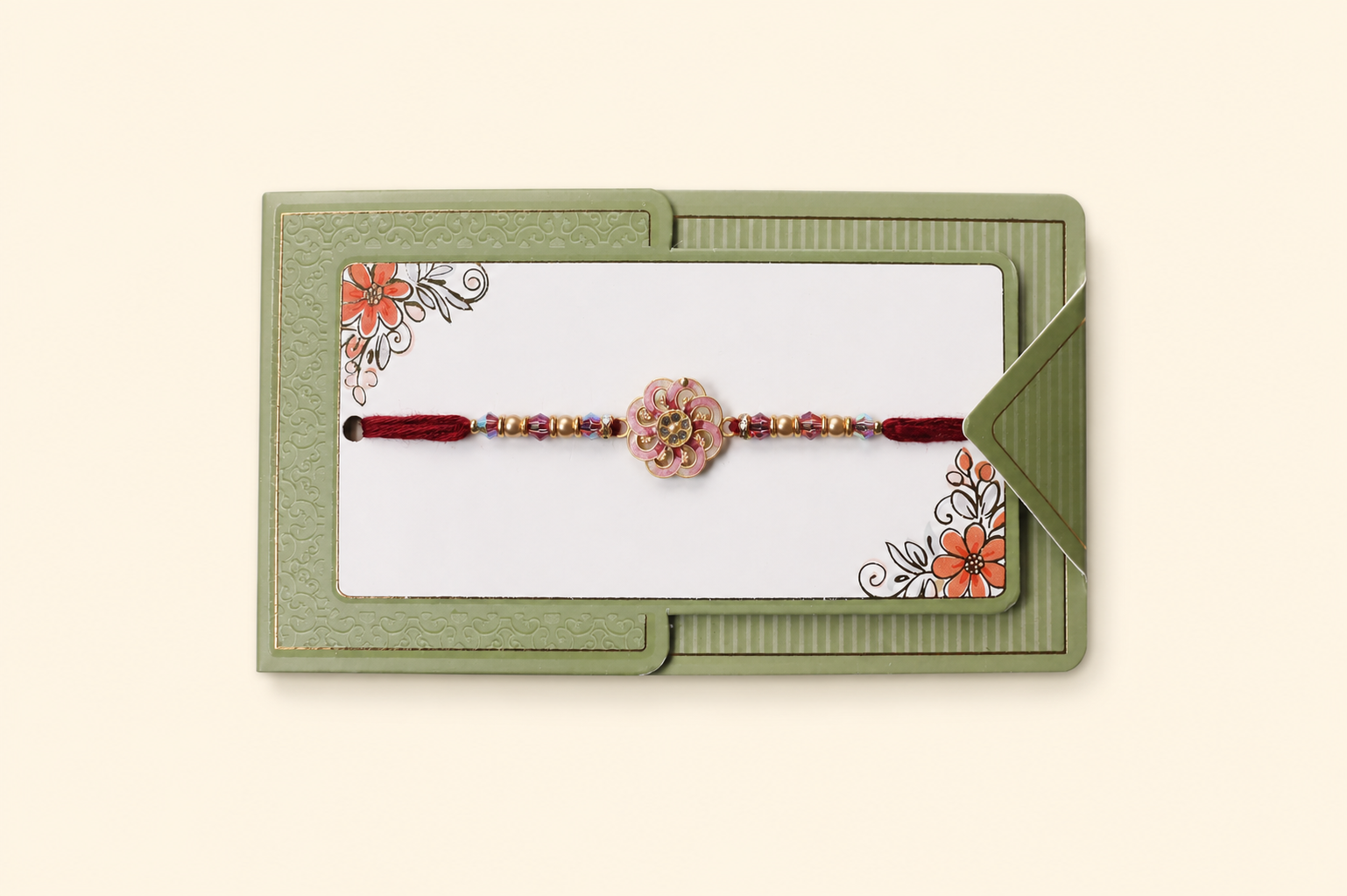 Floral Rosette Rakhi with Pink Thread