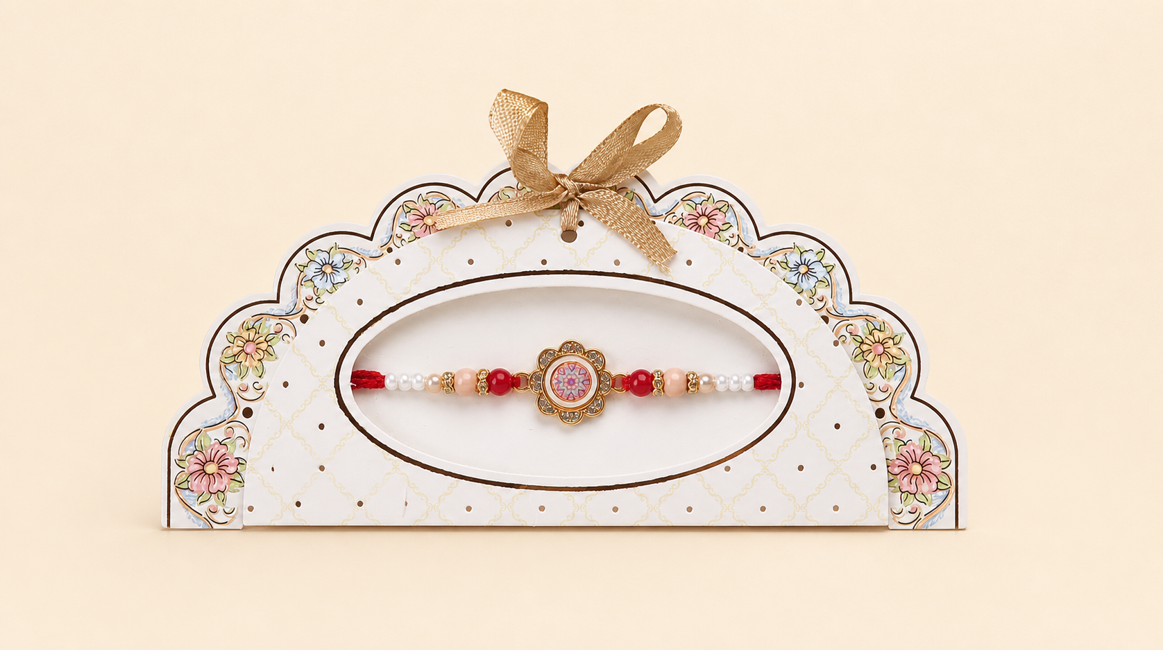 Ghevar Rakhi With Pink Bead
