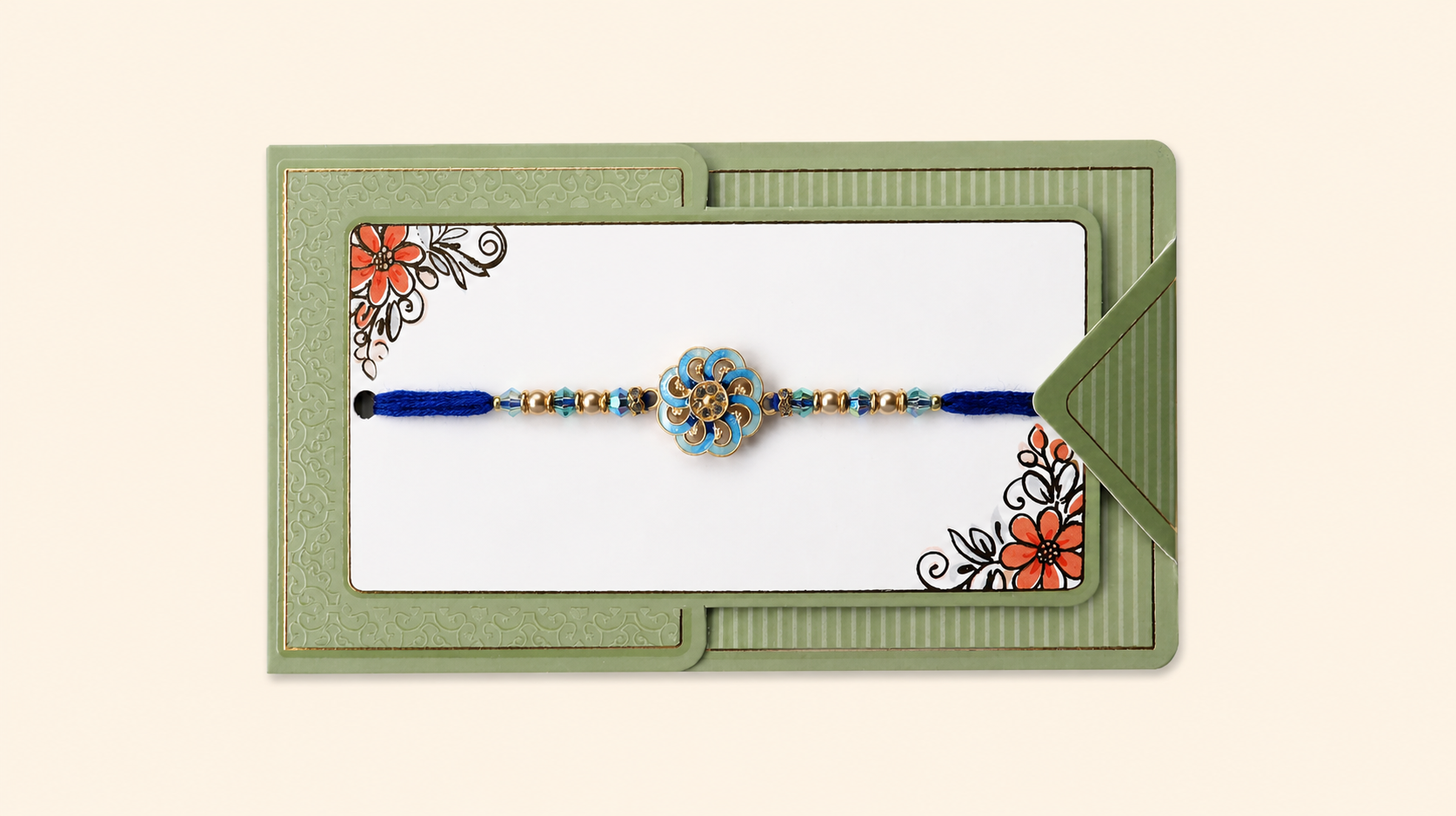 Floral Rosette Rakhi with Blue Thread