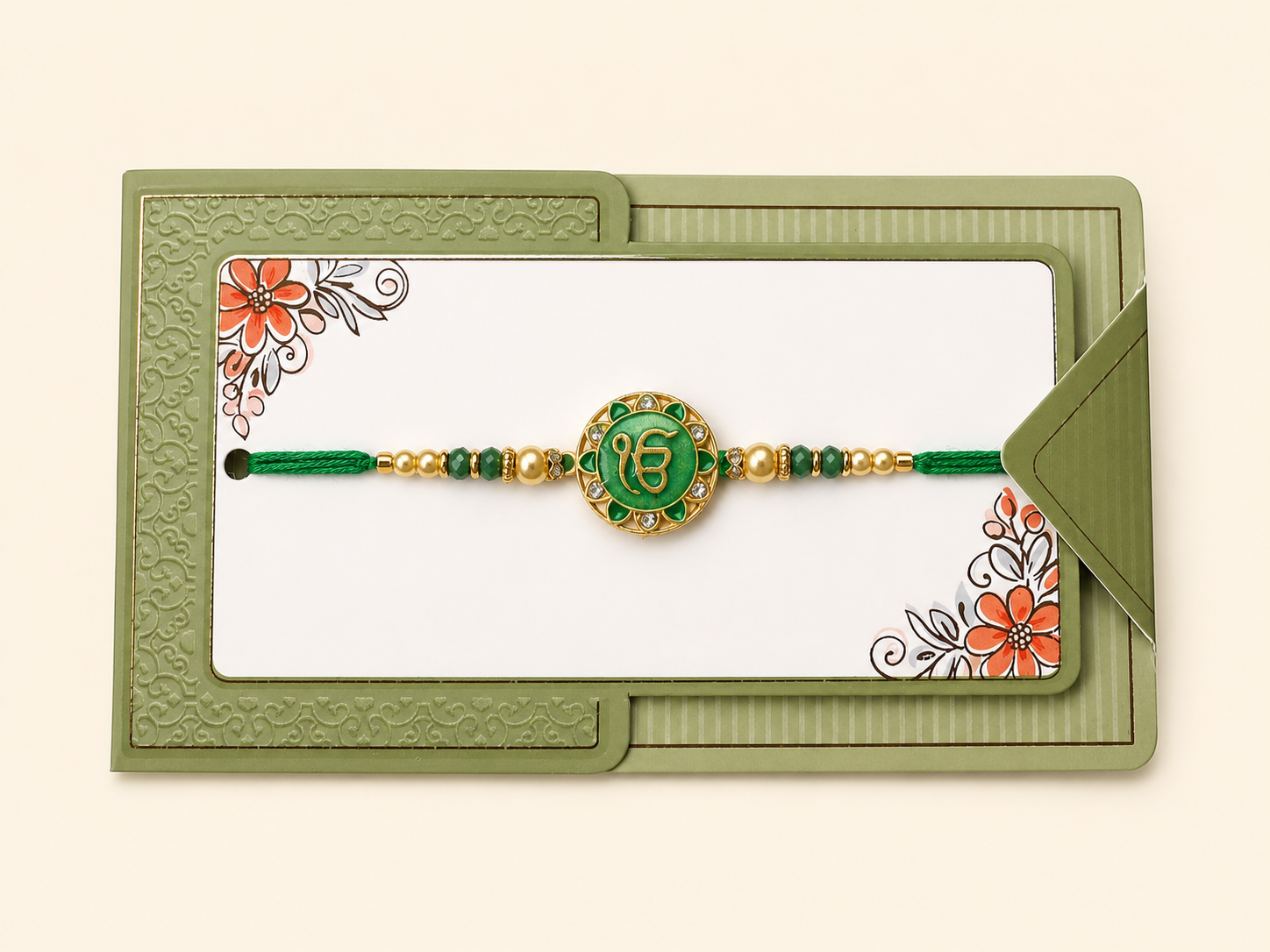 Ek Onkar Rakhi With Green Thread