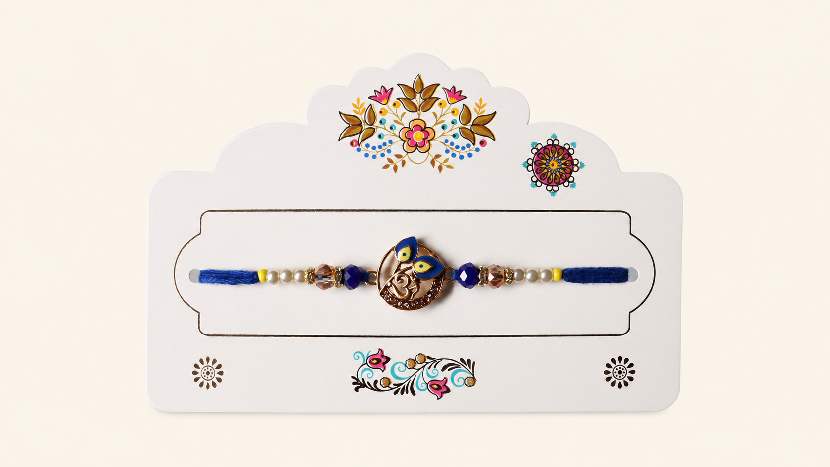 Om Floral Rakhi With Blue Thread