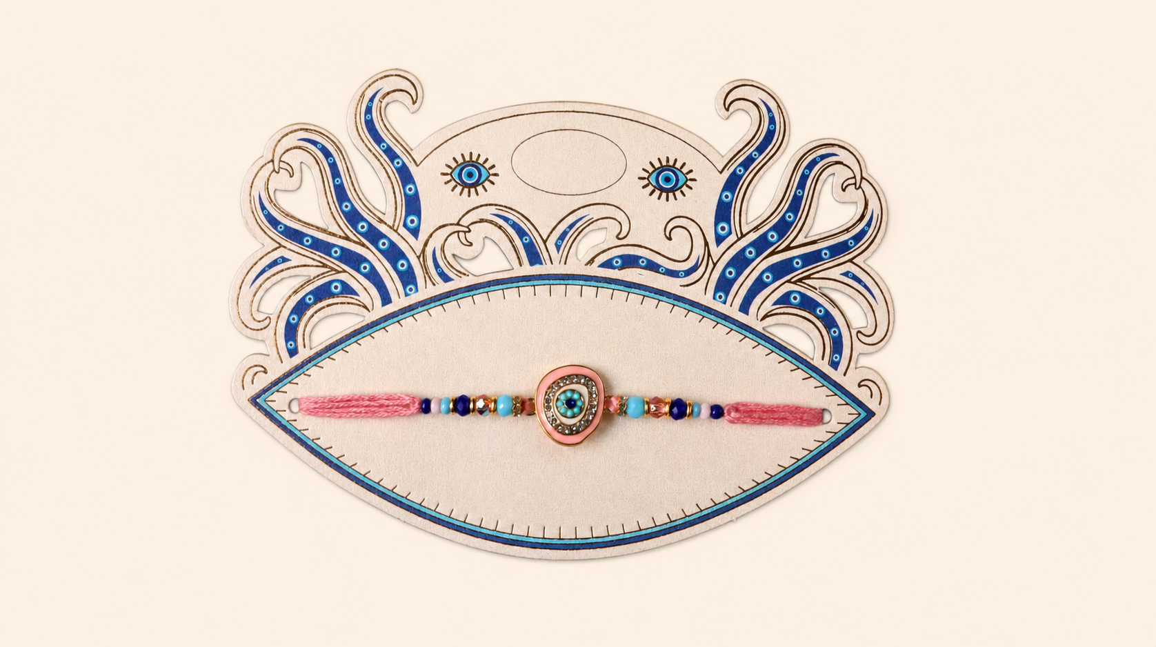 Evil Eye Rakhi With Pink Thread
