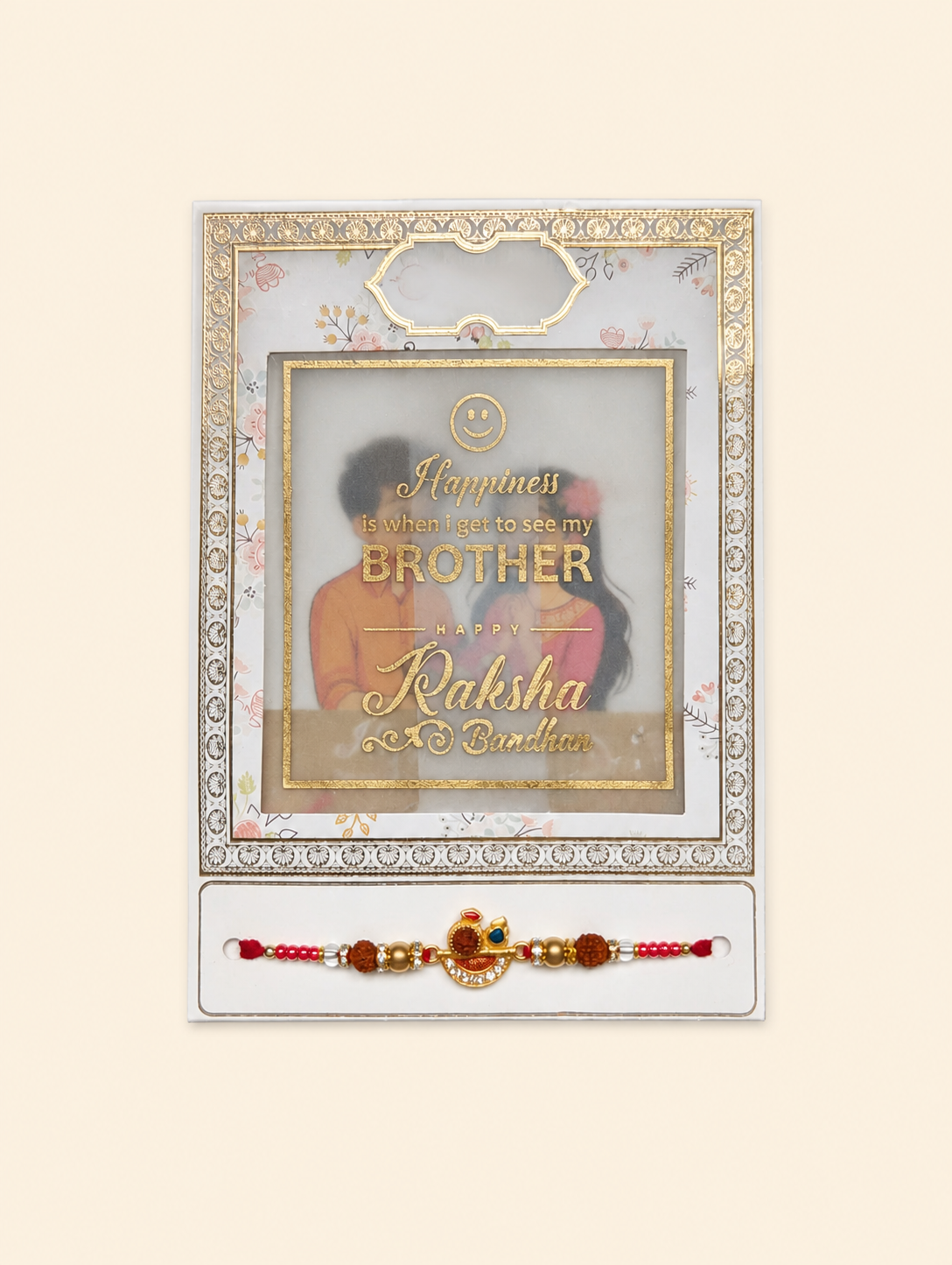 Greeting Card Rakhi With Red Thread