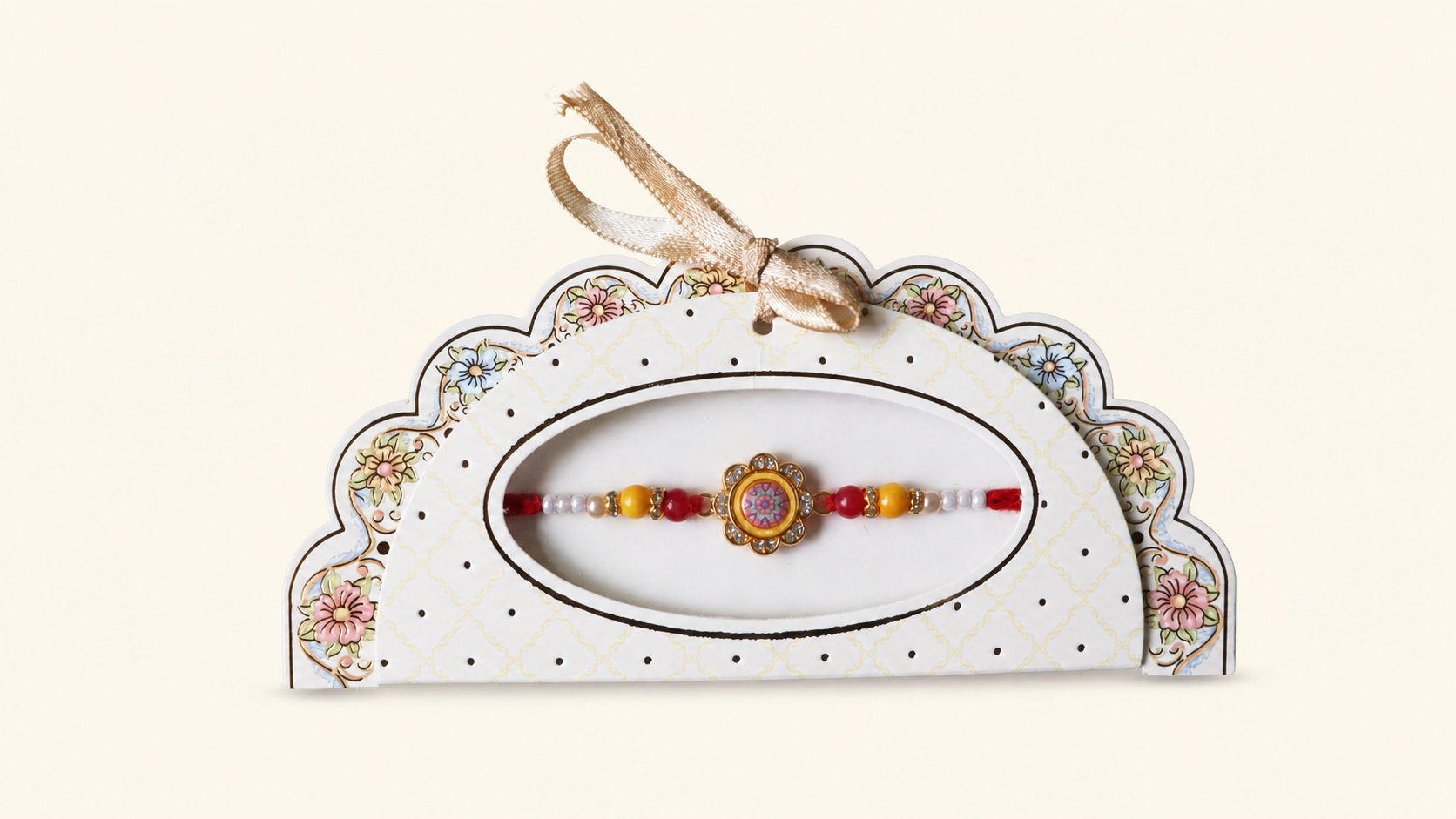 Ghevar Rakhi With Yellow Bead