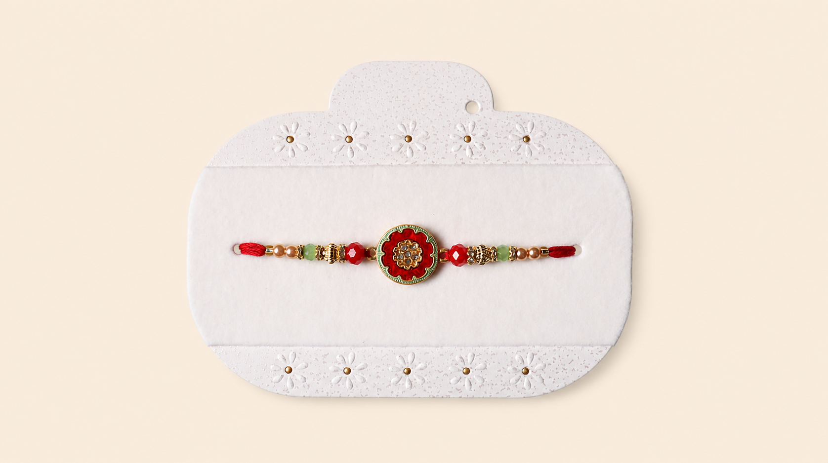 Royal Red Flower Rakhi With Beads