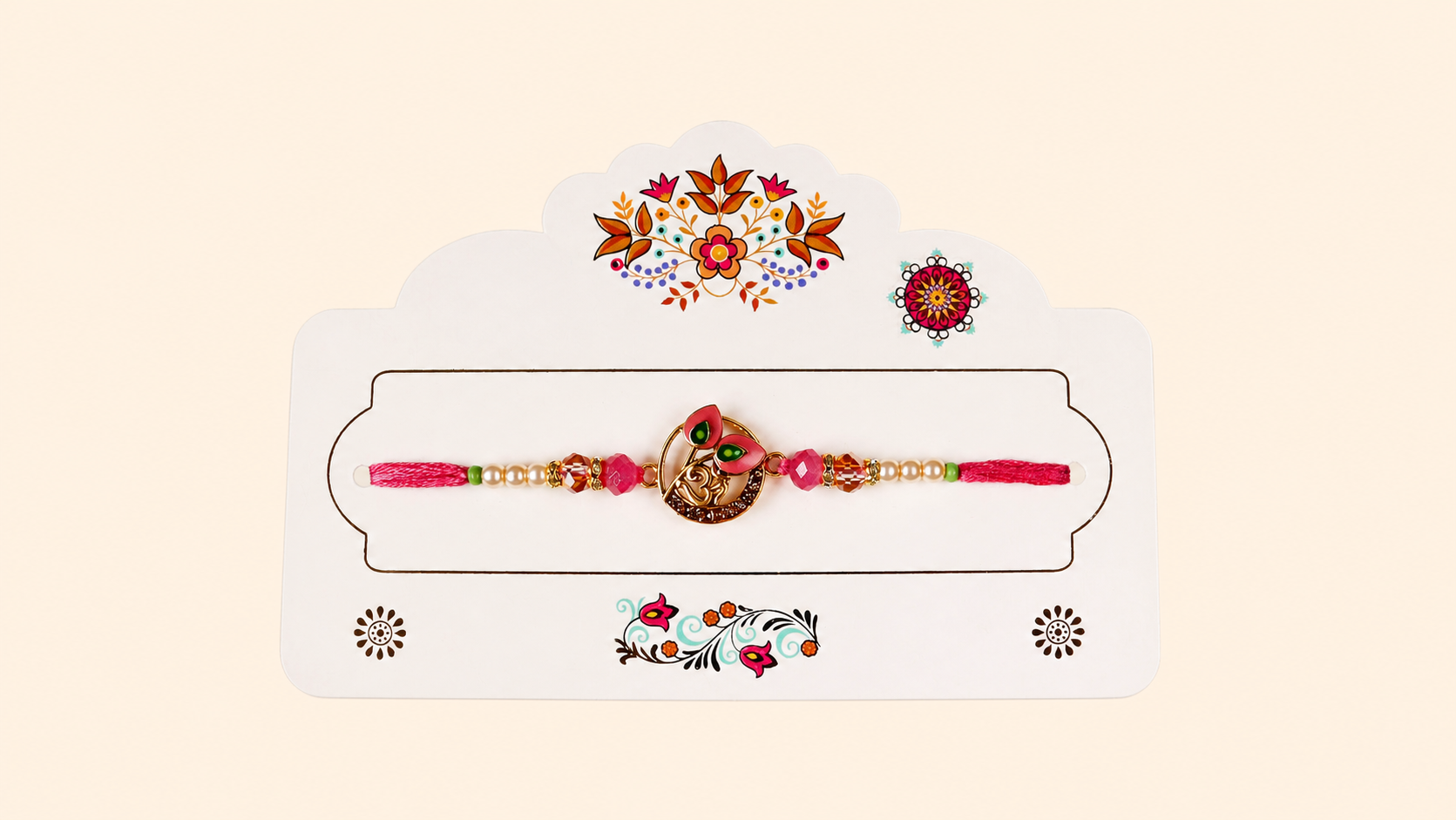 Om Floral Rakhi with Pink Thread