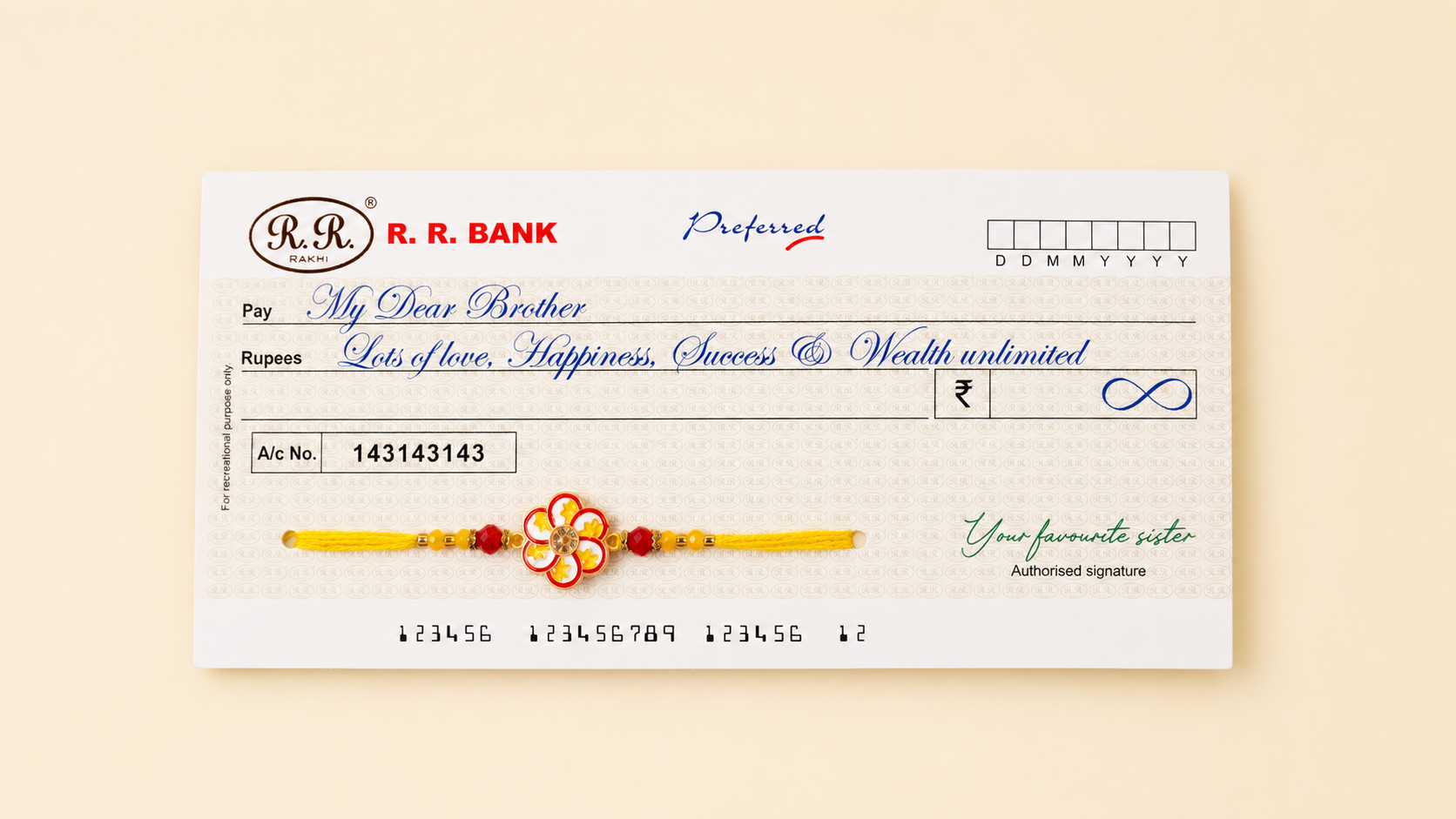 Cheque Themed Floral Rakhi with Yellow Thread