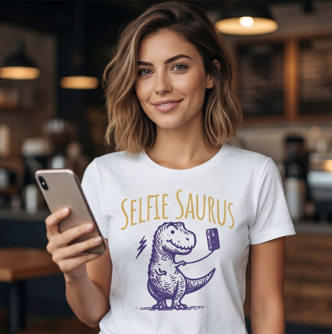 Selfie Sauras | Unisex Heavy Cotton Graphic T-Shirt image