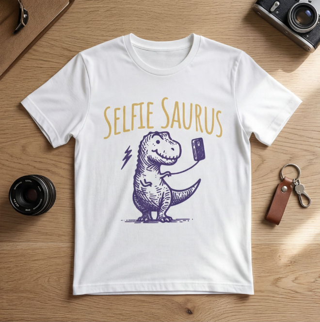 Selfie Sauras | Unisex Heavy Cotton Graphic T-Shirt image