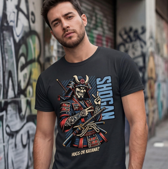 Unisex Black Grinning Samurai T-Shirt image